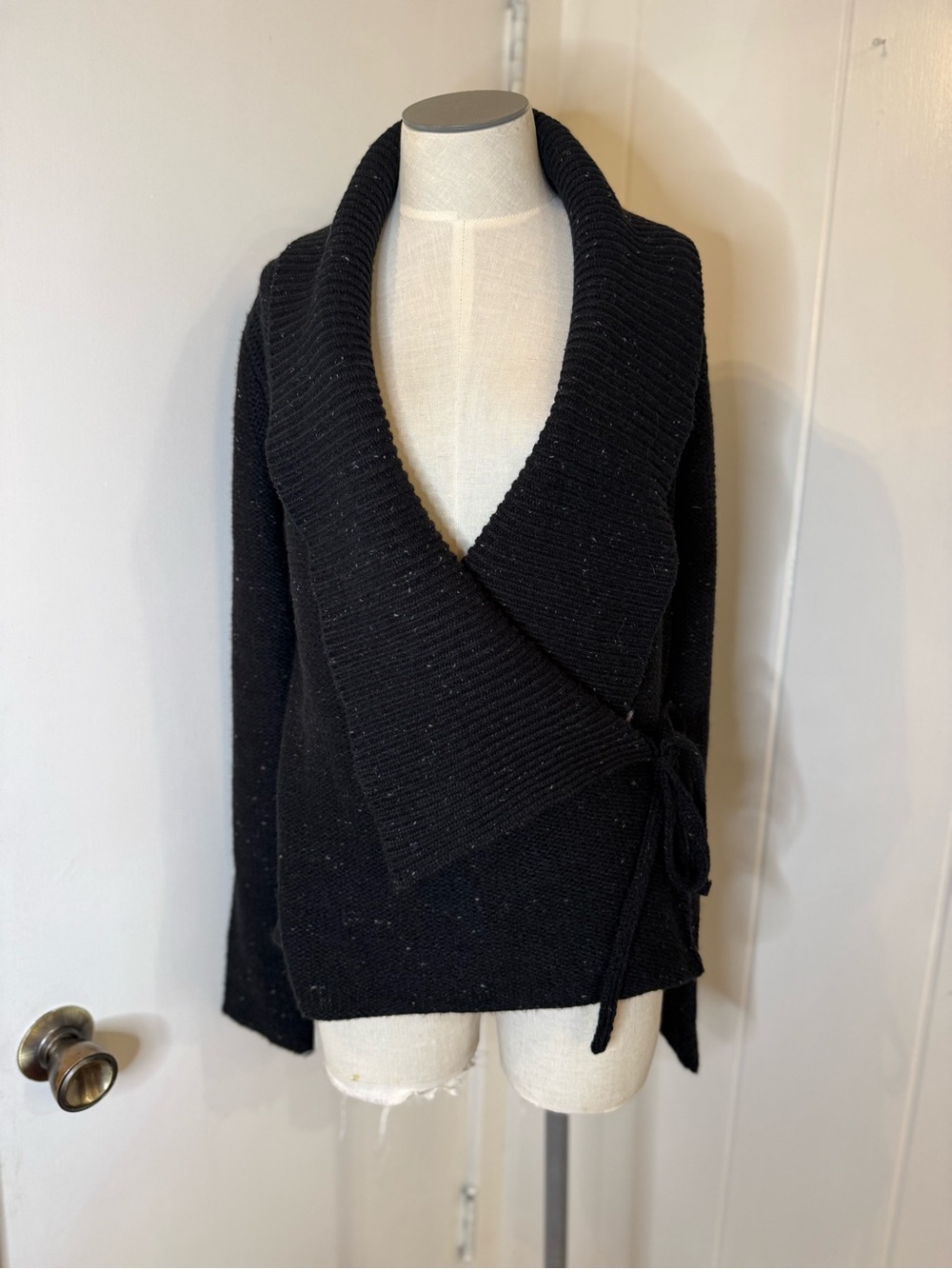 French Connection Black Shawl Collar Wrap Cardigan Sz M